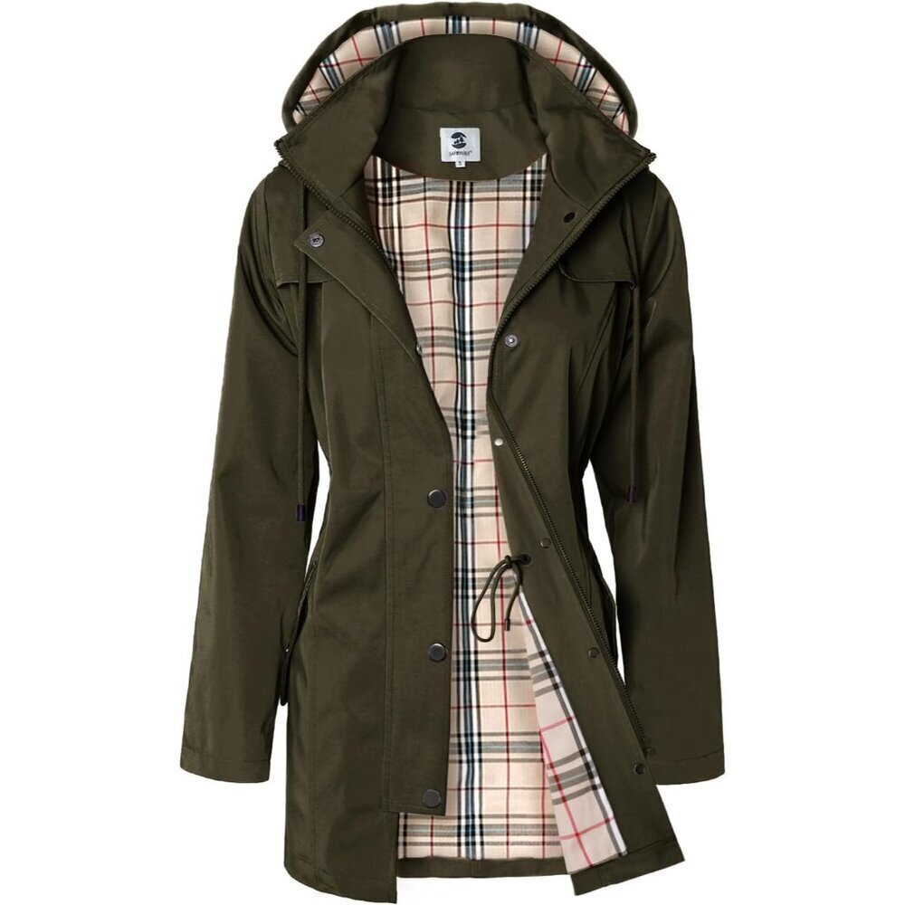 🆕Women's Army Green Waterproof Long Raincoat Windbreaker Jacket with Hood